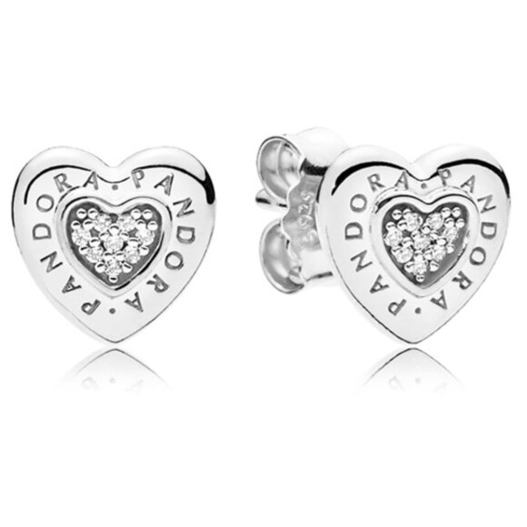Pandora Signature Heart Stud Earrings with Clear Zirconia - 297382CZ NWT - Picture 1 of 3